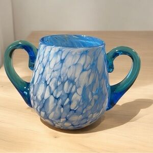 Vintage small vase, hand blown, blue splatter pattern, no chips or cracks